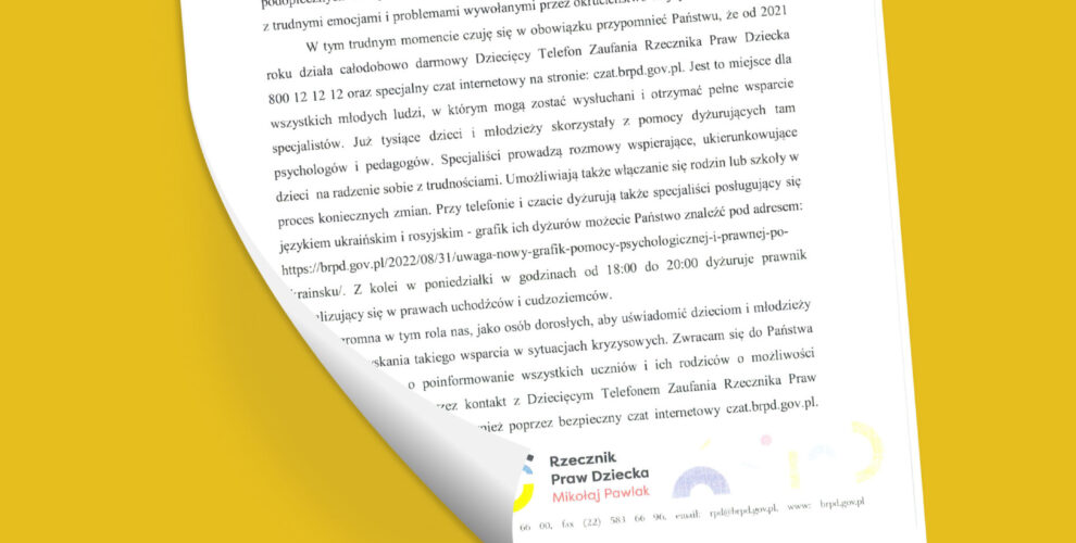 List Rzecznika Praw Dziecka