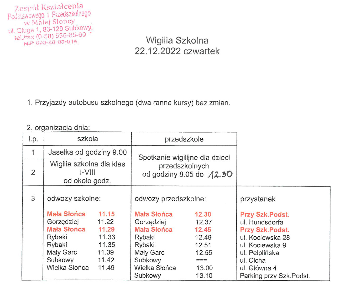 Wigilia szkolna, 22 grudnia 2022