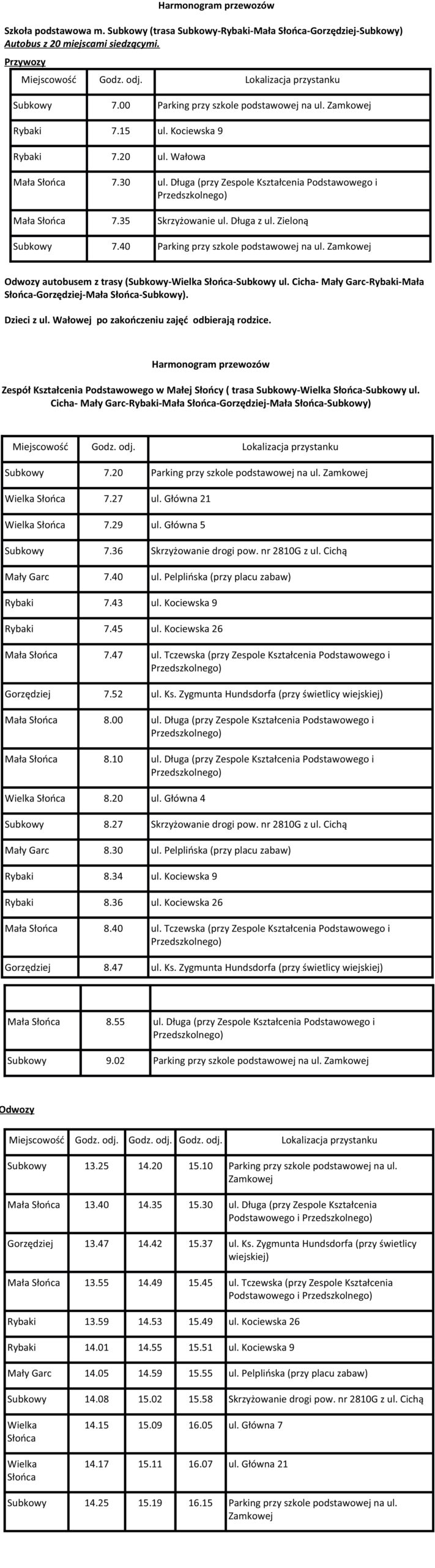 Harmonogram przewozów
