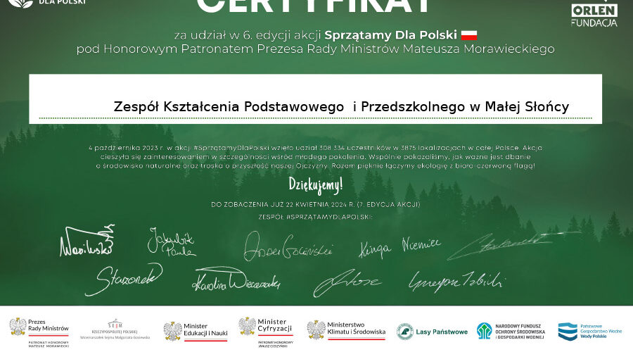 Certyfikat sprzątamy dla Polski