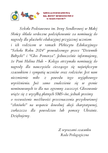 Pdziękowanie szkoła roku