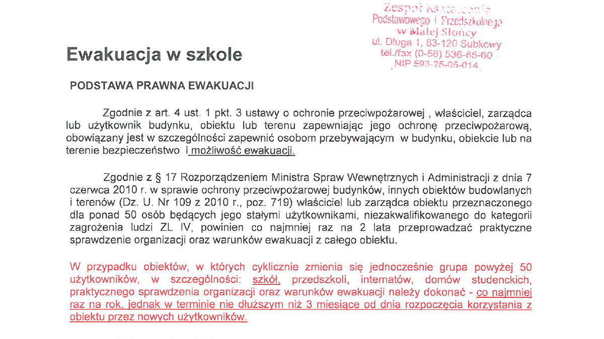 ALARM – próbna ewakuacja w szkole