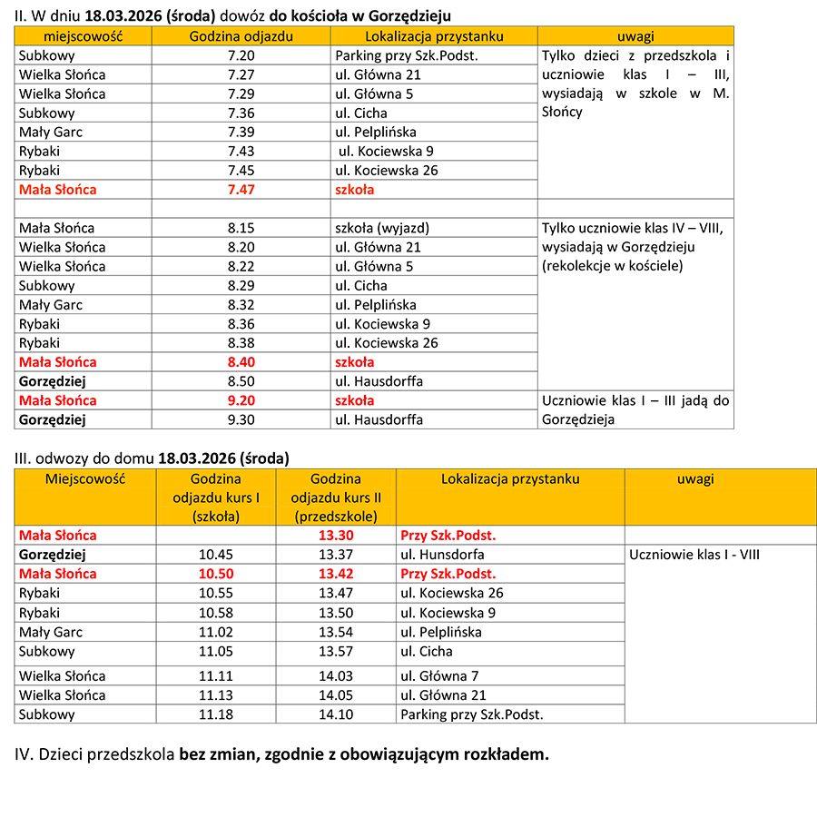 Harmonogram dowozów